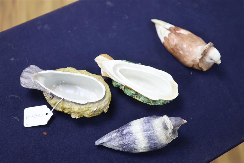 An early 19th century pearlware Jacobin pigeon tureen and cover, 17.5cm and a similar Staffordshire tureen and cover, pseudo crossed